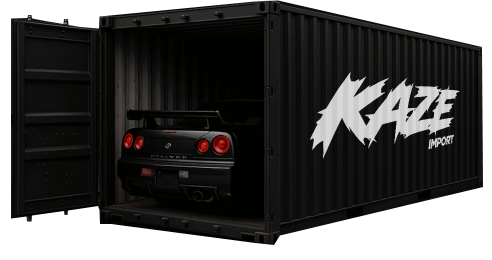 Contenedor de Kaze Import con un Nissan Skyline adentro